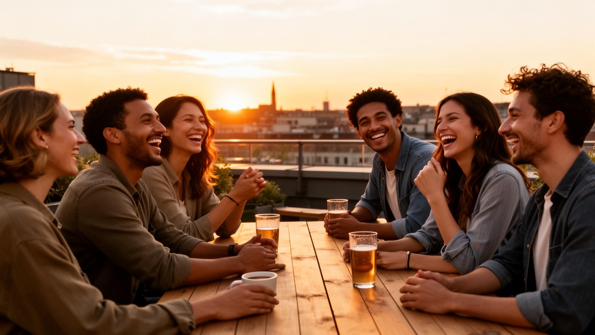 Mensen in gesprek op een levendig plein